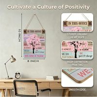 Décoration murale de bureau rustique rose inspirante, panneau suspendu en bois 8x10 pouces avec motif arbre et fleurs roses pour la décoration de bureau et de maison