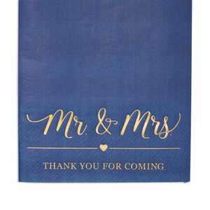Serviettes de table modernes pour mariage, personnalisées, direct usine, jetables, paquet de 50, bleu marine, 3 plis, en pâte de bois vierge, carrées, 4 volets, avec dorure à chaud, 4x8 - Product Image 3