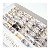 Bagues en acier inoxydable 316L plaqué argent pour hommes, 36 pièces, boîte mystère de bagues de fiançailles tendance, mini figurines