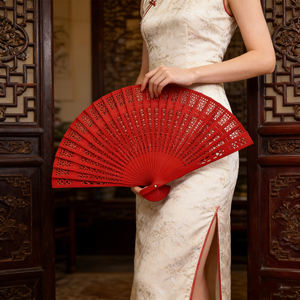 Abanico de Mano de Bambú y Seda Tallado de Alta Calidad para Bodas, Abanico Plegable Pintado a Mano Multicolor Personalizado y Portátil - Product Image 2