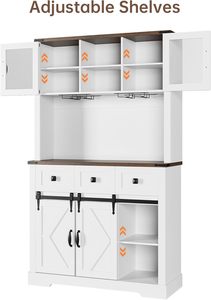 <span class=keywords><strong>Haut</strong></span> <span class=keywords><strong>buffet</strong></span> de cuisine de ferme avec portes de grange coulissantes et clapier de rangement et 3 tiroirs - Product Image 6