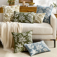 Luxuriöser Bestickter Kissenbezug Boho Blatt Botanischer Kissenbezug Dekorativer Baumwoll-Leinen Kissenbezug für Couch Sofa