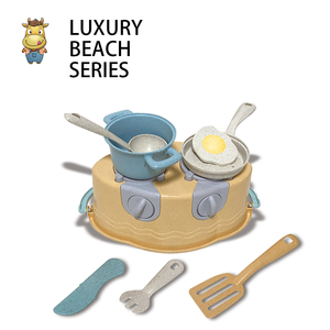 Ensemble de jeu de cuisine pour enfants 8 pièces en paille de blé et PP : cuisinière à gaz, casseroles, poêles, cuillère, couteau, fourchette, spatule et ustensile à œufs - Product Image 6