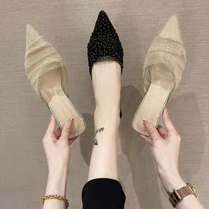 Sandales d'été à talons hauts pour femmes Sexy pointu maille Design anti-glissant mode dames pantoufle hauteur augmentant Nigeria - Product Image 3