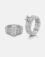 Bague plaquée or résistante au ternissement, longue durée, avec pierre centrale en moissanite taille princesse, ornée de marquises et de trèfles à quatre feuilles