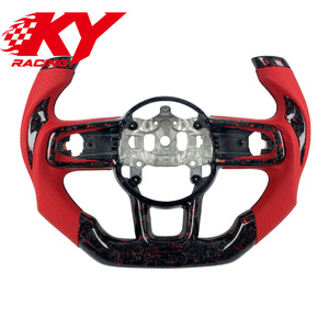 Volant de direction personnalisé en fibre de carbone forgée rouge de style sportif en forme de F1 avec cuir perforé pour Jeep Wrangler - Product Image 1