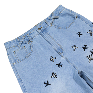 TOPSHOW High Quality Vintage Washed Pants Men Custom Straight Distressed Denim Pants <b>Embroider</b> Graphic men's baggy <b>jeans</b> - Product Image 3