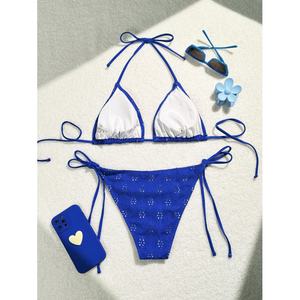 Bikini de mujer madura con cuello en V y cordones, estampado floral, de cintura alta, dos piezas, venta al por mayor - Product Image 2