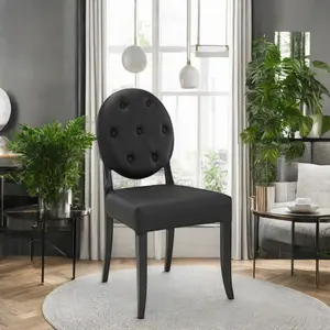 Stock American Traditional Round Tufted Back Dining Chair With PU Seat Black Rubber Wood Side Synthetic Leather Home Furniture