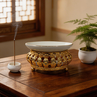 Brûleur d'encens en céramique arabe de luxe avec support en métal doré Mabkhara pour Bakhoor Oud Charbon Décoration d'intérieur Cadeau Ramadan Style Islamique