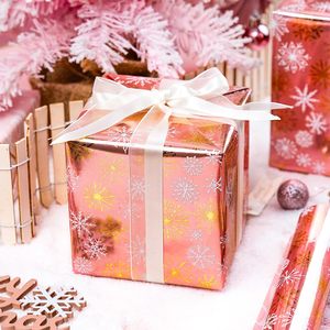 MAYPLUSS Pink Christmas <b>Wrapping</b> <b>Paper</b> Roll 17in X 33ft Gold White Snowflake Anti Curl Gift Craft Packaging - Product Image 5