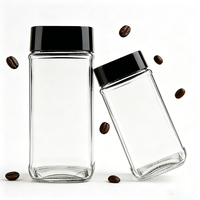 Frasco de Vidrio Cuadrado de 50g/200ml 100g/400ml para Café Molido Instantáneo con Tapa de Plástico de Rosca y Junta de Papel de Aluminio