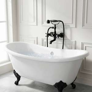Robinet de baignoire vintage noir mat à montage mural, style téléphone traditionnel, mitigeur <span class=keywords><strong>bain</strong></span>-douche avec deux poignées croisées pour villa de luxe - Product Image 3