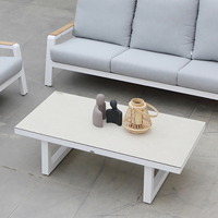Table basse OSMEN Manly moderne en aluminium facile à nettoyer avec garantie de 3 ans, plateau en verre à base céramique pour terrasse extérieure
