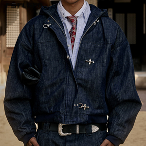 Giacche Retro da <span class=keywords><strong>Uomo</strong></span> in Denim con Cappuccio, Stile Vintage Giapponese, Bottoni Personalizzati, Effetto Invecchiato - Product Image 1