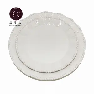 Vaisselle en porcelaine européenne personnalisée, ensemble d'assiettes et bols en céramique avec motif de perles blanches pour vaisselle