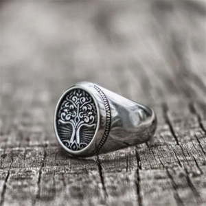 Anillos de Plata con Diseño de Árbol de la Suerte, Estilo Vintage, Anillo de Acero Inoxidable con Árbol de la Vida para Hombre - Product Image 3