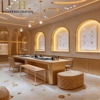 Vitrine de présentation de bijoux en verre beige doré, style luxe léger, pour comptoir de bijouterie