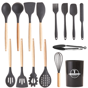 15pcs Wholesale Private Label Cooking Conina Non-Stick Heat Resistant Wooden <b>Silicone</b> Kitchen <b>Utensils</b> - Product Image 1