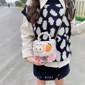 Sac à bandoulière carré pour enfants, motif dessin animé mignon, sac à <span class=keywords><strong>main</strong></span> en coton avec poignée en perles pour petites filles, motif fruits, style princesse - Product Image 4