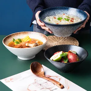 7Inch Fancy Luxury Custom logo Supplier V Shaped Under Glazed Stoneware Kitchenware Japanese Ceramic Soup Bowl