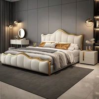 Lit double king size de luxe moderne et blanc en cuir rose doré standard mobilier de chambre à coucher cadre design avec rangement