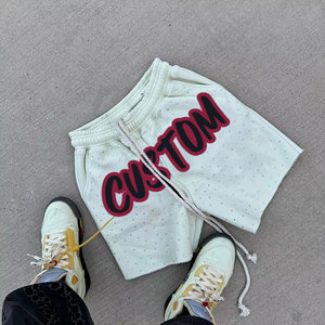 <span class=keywords><strong>Pantaloncini</strong></span> da uomo oversize <span class=keywords><strong>neri</strong></span> in <span class=keywords><strong>cotone</strong></span> con logo vintage effetto distressed, lavaggio acido, streetwear, personalizzabili con strass, per l'estate - Product Image 1