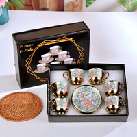 Ensemble tasse et soucoupe à café en céramique de style européen avec motif floral, emballage en boîte cadeau, impression de logo disponible