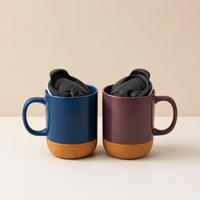 Tasse en céramique à fond en liège mat avec couvercle en plastique Design moderne couleur unie lave-vaisselle et micro-ondes tasse à eau de style nordique