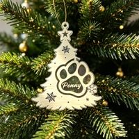 Ornement de Noël personnalisé avec empreinte de patte d'animal, lettre nominative sur mesure, élégant, marron doré, patte de chien ou de chat, décoration suspendue en acrylique pour Noël