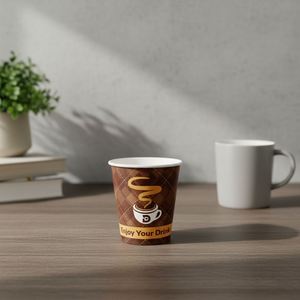Gobelets à café en carton jetables personnalisables certifiés 250 ml (9 oz) à paroi simple pour boissons chaudes et froides avec logo - Product Image 2