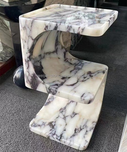 Moderner Couchtisch für das Wohnzimmer mit Marmorplatte aus Naturstein Calacatta Viola im individuellen T-Rahmen-Design, nordisch - Product Image 3