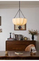 Lustre suspendu élégant en tissu pour salon, chambre ou restaurant, style vintage français Wabi-Sabi