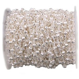 Chaîne de perles en argent massif 925 avec technologie Pyrite, enveloppée de fil de pierre précieuse - Product Image 1