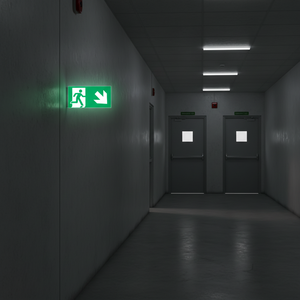 Uscita di emergenza verso il basso segno freccia destra-150 in PVC luminescente * 300 mm - Product Image 3