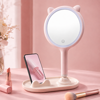Miroir de maquillage à LED de bureau avec commande tactile, grossissement 5X, miroir cosmétique rechargeable avec base de rangement