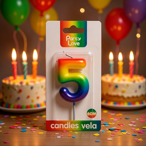 Candela Numero 5 per Feste, 6 Cm, Colori Arcobaleno, Candele per Compleanno - Product Image 5