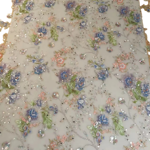 Tissu en polyester respirant large, tissu 3D brodé de fleurs scintillantes, paillettes, dentelle de tulle lourde, broderie fine, mariage - Product Image 1