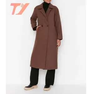 TUOYI Manufacturer Custom Muslim Islam Winter Trendy Women Dark Brown Modest Long Wool Coats