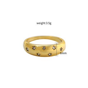 Geometric Plain <b>Ring</b> With Star Zirconia 18K Gold <b>Titanium</b> Steel Women's Fashion Jewelry Gift - Product Image 4