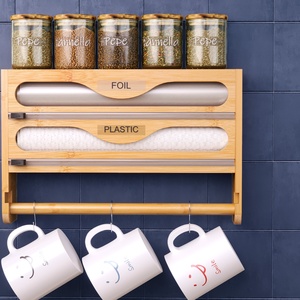 Magnetic Wall-mounted Bamboo Rectangular <strong>Kitchen</strong> Plastic Wrap Cutter Layered Foil Paper Modern Simple Multi-grid <strong>Storage</strong> <strong>Box</strong> - Product Image 2