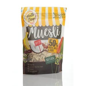 Custom Printed Flat Bottom Pouch Granola Packaging Stand Up Packaging With Window With Zipper