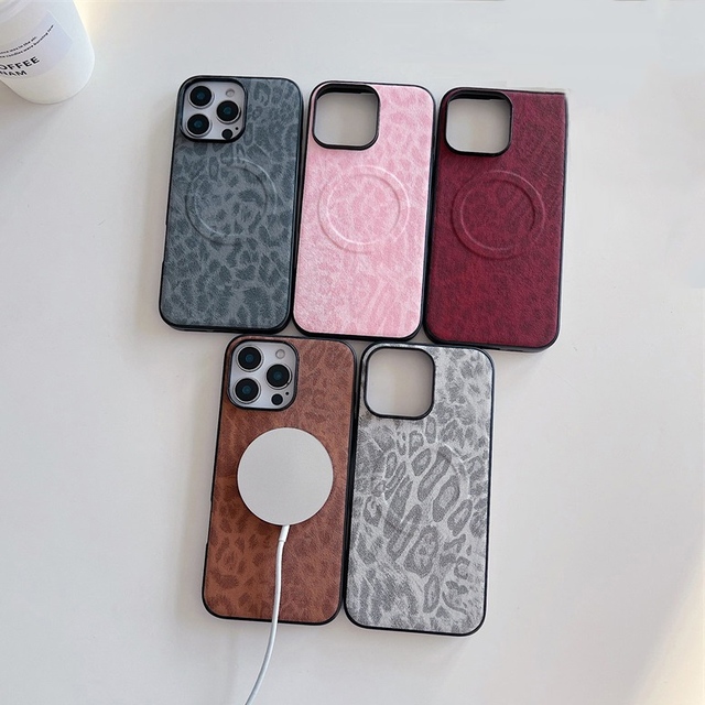 Magnetic Luxury Leopard Skin Leather Shockproof Phone Back Case for iPhone 18 17 16 15 14 13 12 Pro Max Wireless Charging Cover