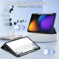 Étui en cuir PU ultra-fin à trois volets avec support pour Xiaomi Pad 8 Pro, coque arrière transparente en acrylique avec porte-crayon
