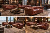 Canapé Chesterfield en cuir véritable italien Sunbellar de haute qualité, style rustique capitonné, couleur bronzée, 3 places, ensemble modulaire pour salon