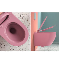 WC mural monobloc en céramique rose de style moderne avec siphon en P, sans bride, pour salle de bain, équipement sanitaire