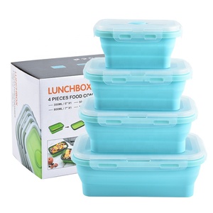 Ensemble de contenants alimentaires pliables en silicone, boîte à lunch rectangulaire pliable portable avec couvercle en plastique, 1 compartiment simple - Product Image 6
