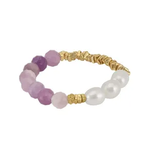 Vente en gros de bagues en perles d'eau douce naturelles + mica violet, bijoux en pierres naturelles, bagues en argent sterling 925, bijoux plaqués or pour femmes - Product Image 5