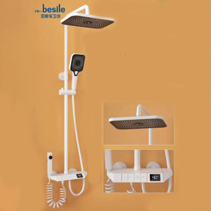 Ensemble de douche mural pour salle de bain en laiton et acier inoxydable, économiseur d'eau, avec pommeau de douche pluie et système de douche avec contrôle de la température - Product Image 2