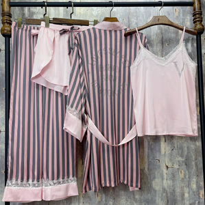 <span class=keywords><strong>Pijamas</strong></span> a Rayas para Mujer, Ropa de Dormir Sexy con Estampado de Diamantes de Imitación, Pijama y Bata Corta para Mujer, Camisón Sexy para Damas - Product Image 2